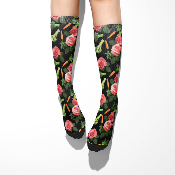 Floral Broccoli Carrot Calf Socks