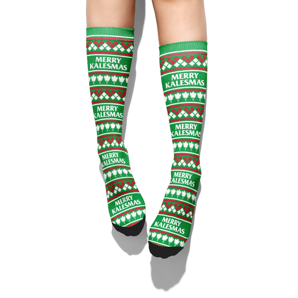 Vegan Holiday Merry Kalesmas Calf Socks